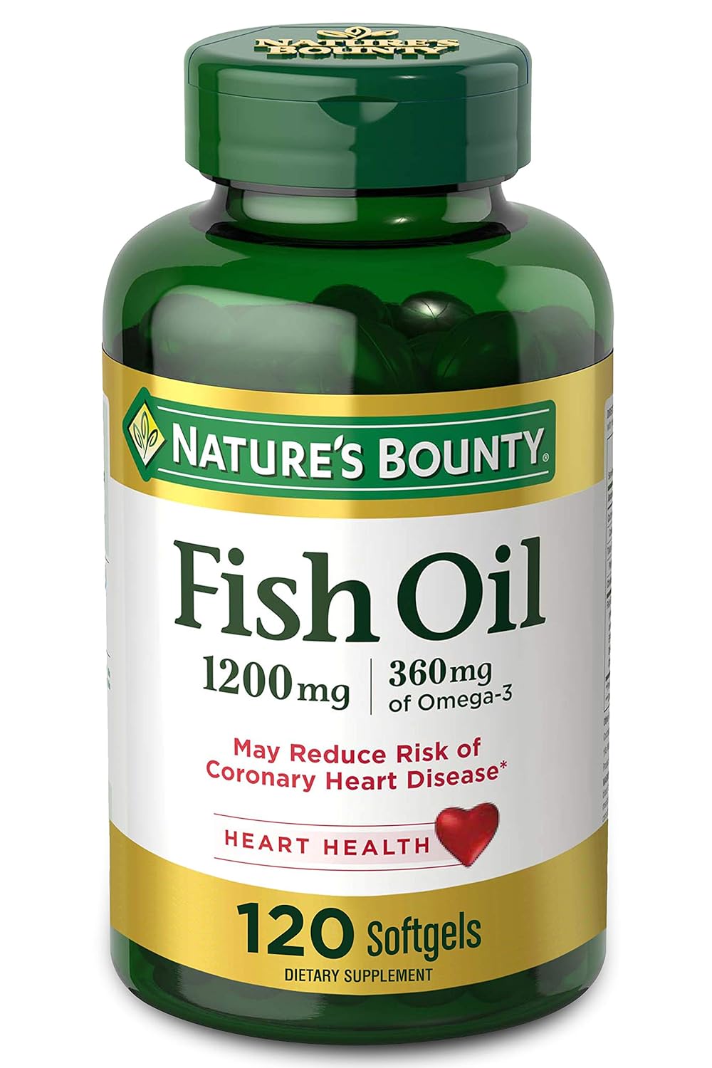Nature's Bounty Fish Oil, Dietary Supplement, Omega 3, Supports Heart Health, 1200 Mg, 120 Rapid Release Softgels