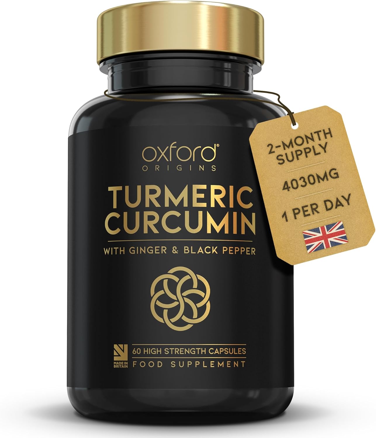 Advanced Turmeric and Black Pepper Capsules Made in The UK | ONE per Day Turmeric Supplement with Ginger & Black Pepper | High Absorption Tumeric Supplement Joints Care | 2 Month Supply - 60 Capsules