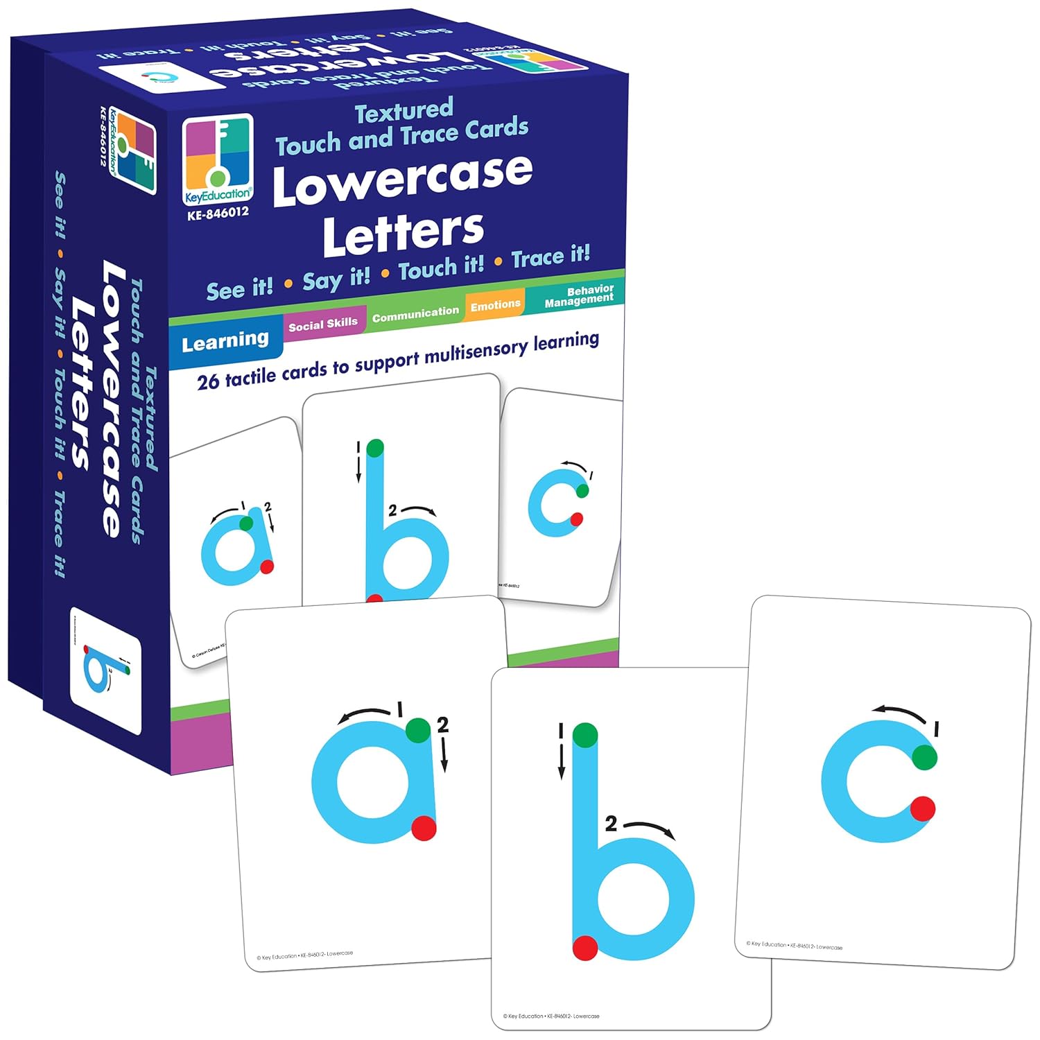 Key Education 26-Piece Textured Touch and Trace Cards Lowercase Letters, Color-Coded Letter Tracing Flash Cards, Multisensory Alphabet Cards for Letter Recognition, Practice Alphabet Writing