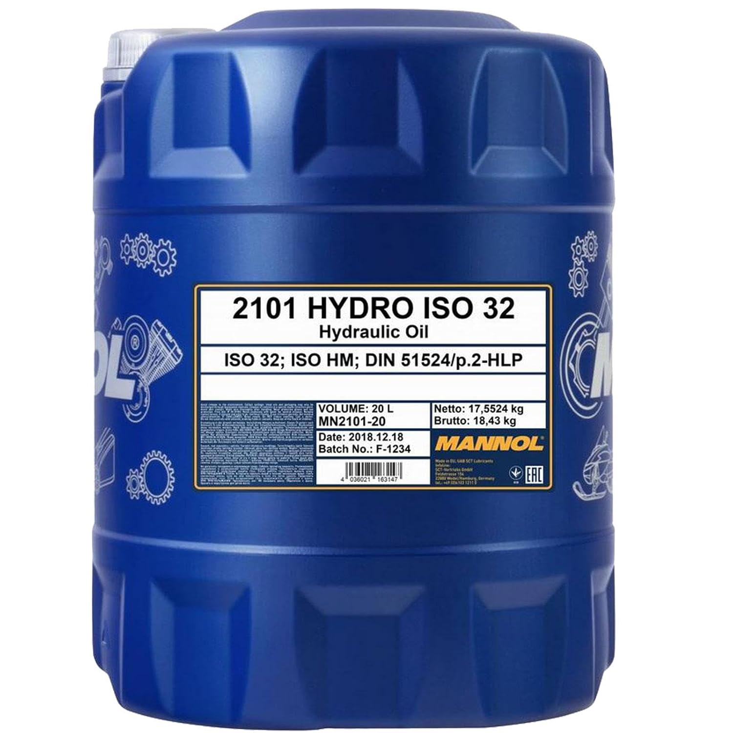 Mannol 20 Litres Hydro ISO 32 Hydraulic Oil 2101 DIN 51524-2 All Season Mineral Based