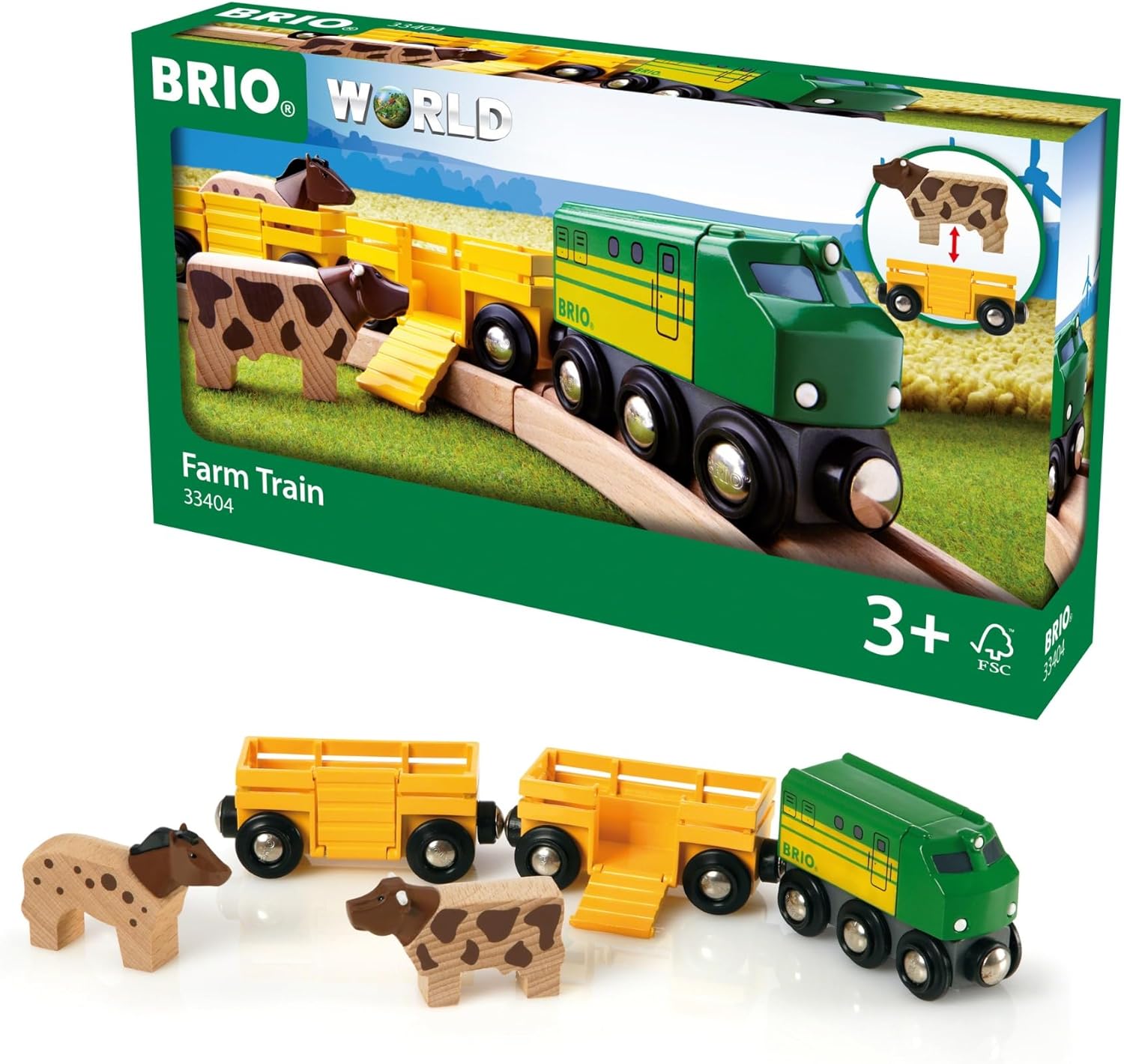 BRIO World Farm Train Set - 5-Piece FSC-Certified Accessories - Works with All Railway Sets - Includes Engine, Horse, Cow & Livestock Cars - Fun Play for Kids Ages 3 & Up