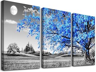 Wall Art For Living Room black and white Blue tree moon Canvas Wall Decor for Home artwork Painting 12" x 16" 3 Pieces Canvas Print For bedroom Decor Modern Salon kitchen office Hang a picture