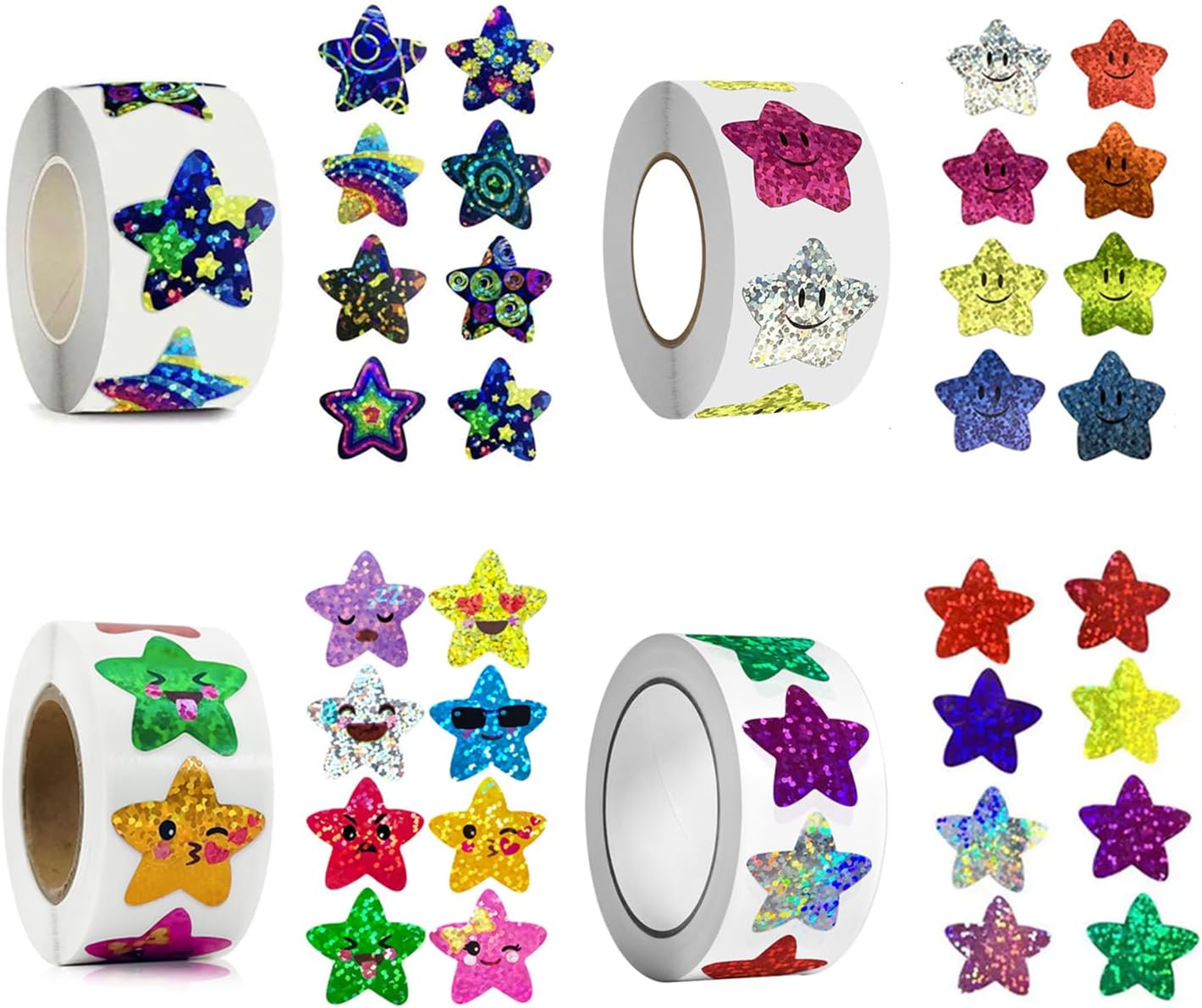 2000 Pcs Shiny Star Stickers for Children Students Teachers Classroom, Self Adhesive Shiny Reward Smile Stickers, 2.5 CM Motivational smiley face Star Sticker