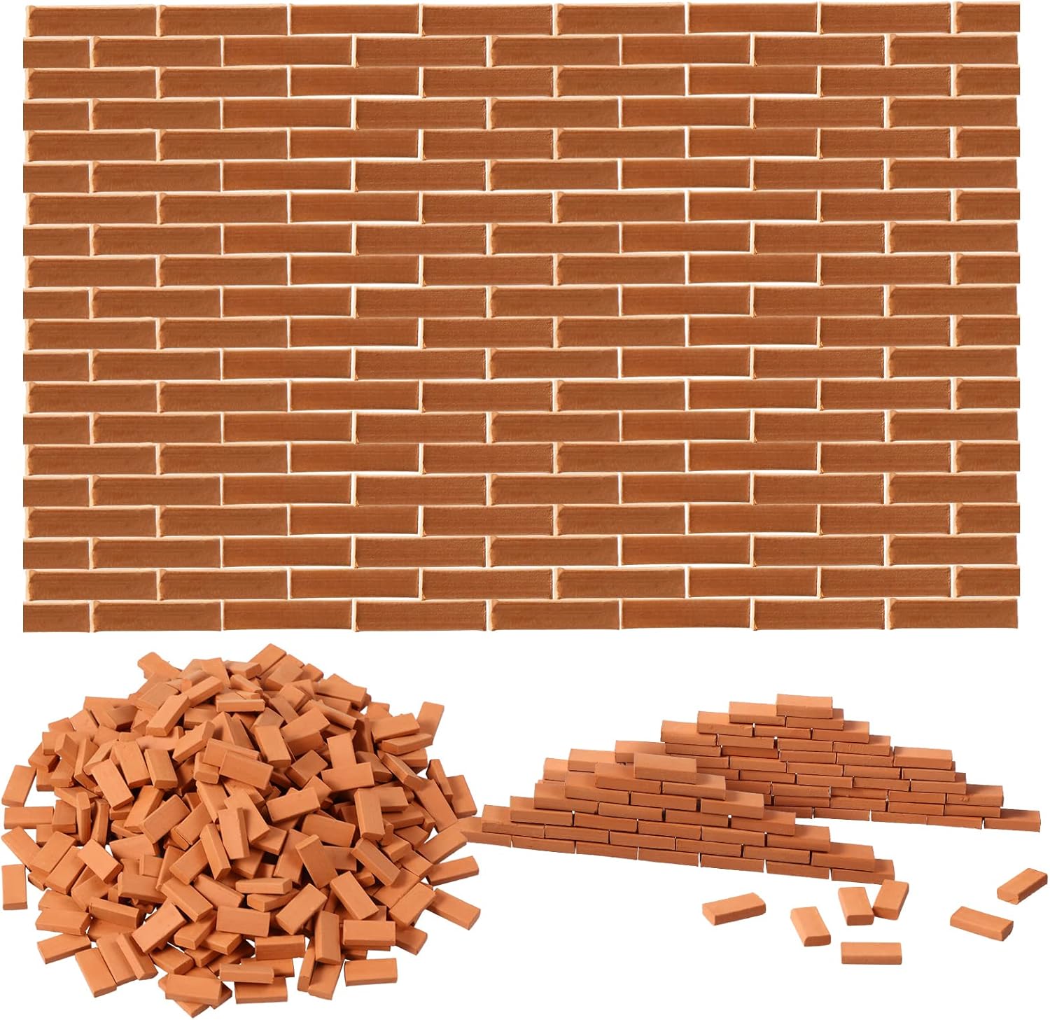 Civaner 350 Pcs Mini Bricks for Landscaping Small Miniature Tiny Model Wall Bricks for Crafts Realistic Fake Blocks for Dollhouse Garden Accessories, 1/35 Scale(Red)