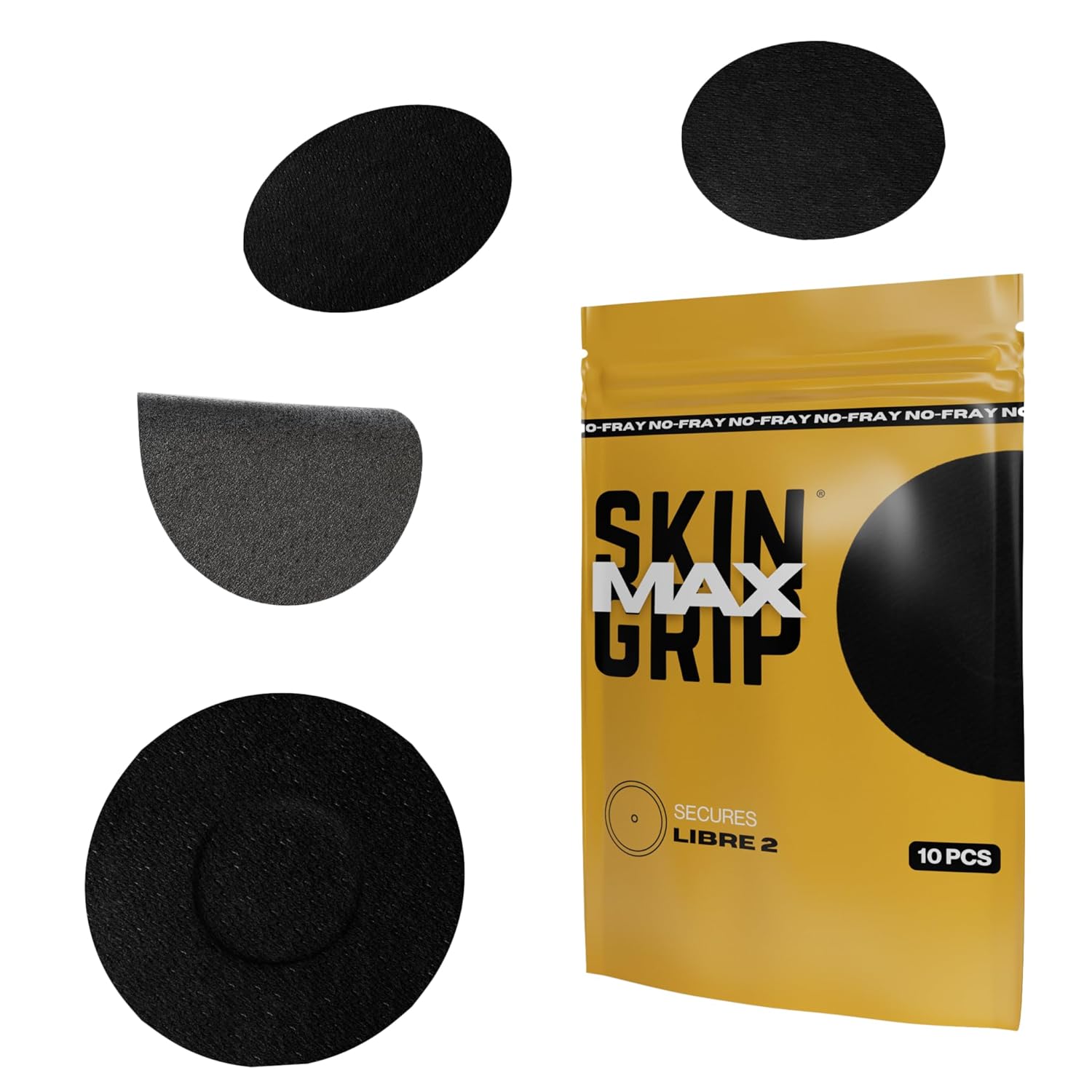 Skin Grip MAX Freestyle Libre 2 Sensor Covers Waterproof, Non-Fraying, Extreme CGM Tape, Continuous Glucose Monitor Patch, Libra Sensors Protection Covers, 10-Pack, Black