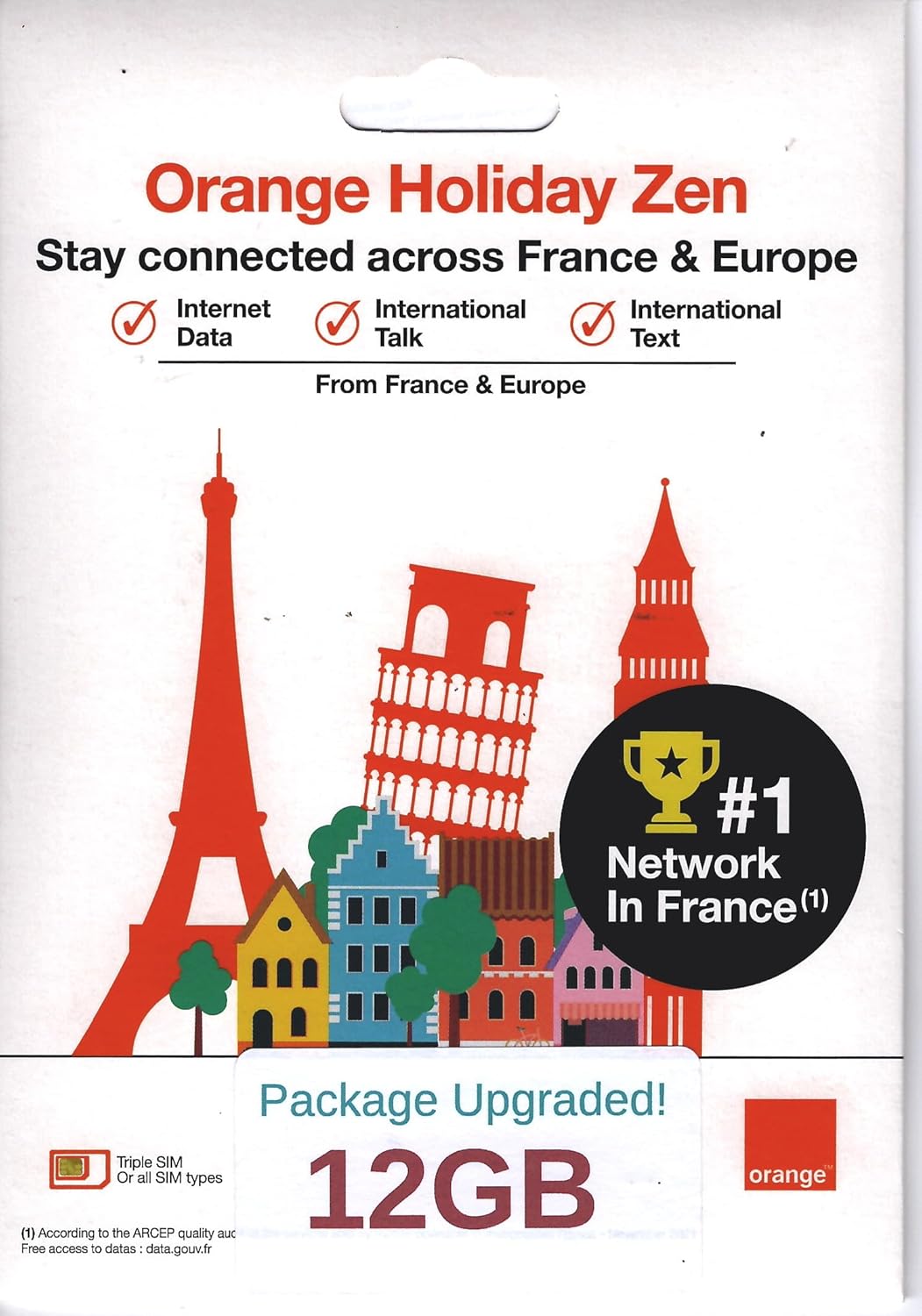 12GB 30 Day Orange Europe SIM Card, 30 Minutes Calls+200 Texts to Worldwide. Fresh Stock, Upgraded Offer!