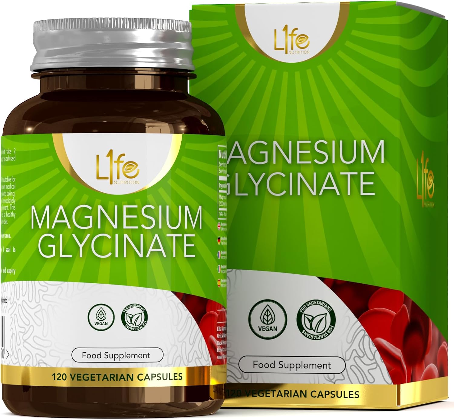 LN Magnesium Glycinate Capsules | 120 Vegan Magnesium-Glycinate Supplements 1000mg Providing 200mg Elemental Mag per Serving | Non-GMO, Gluten, Allergen & Dairy Free | Manufactured in The UK