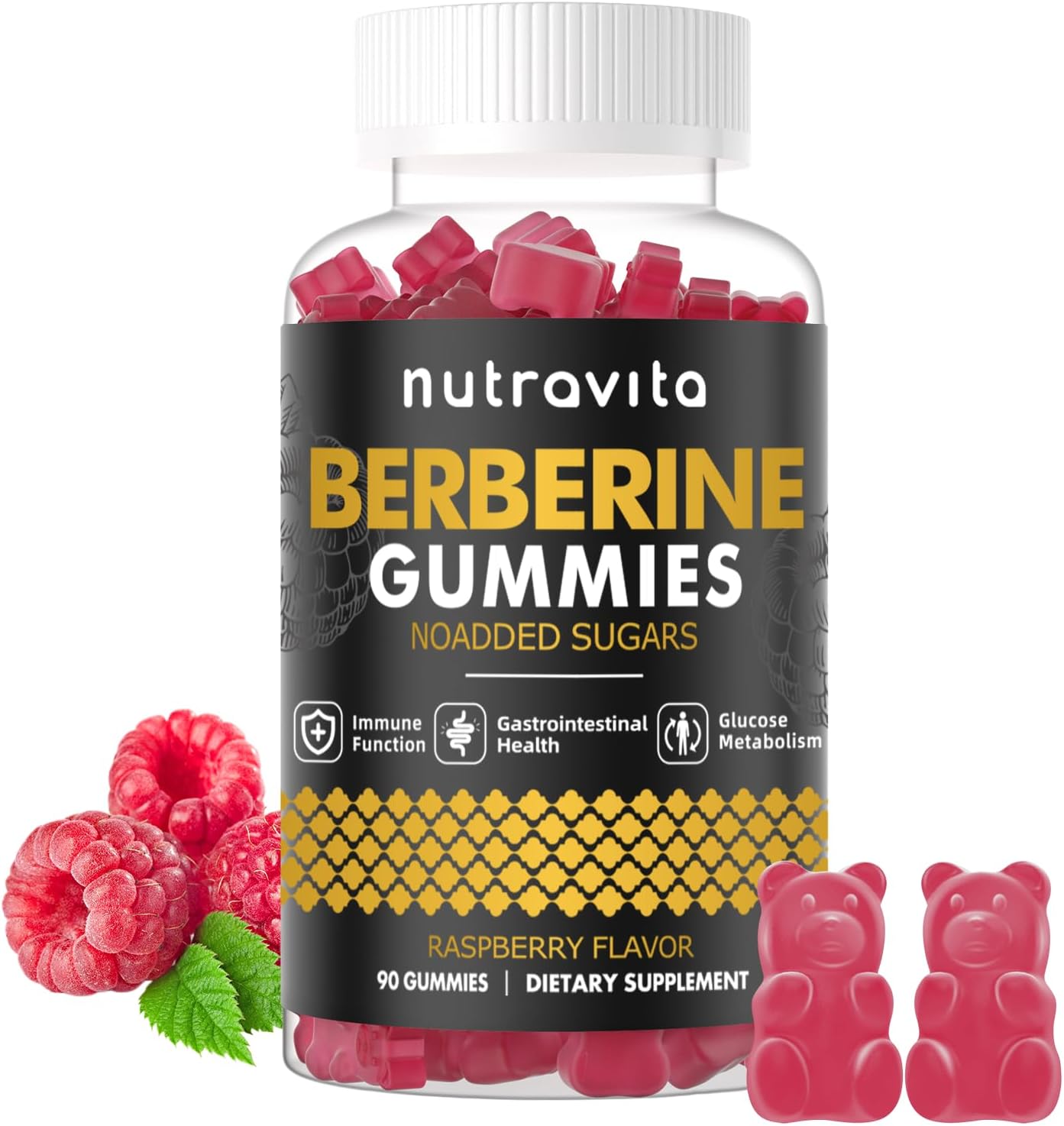 Berberine Gummies with Ceylon Cinnamon 1500mg High Potency Berberine HCL Supplement for Immune and Metabolism Support, Sugar Free Organic Berberine Gummies Raspberry Flavor
