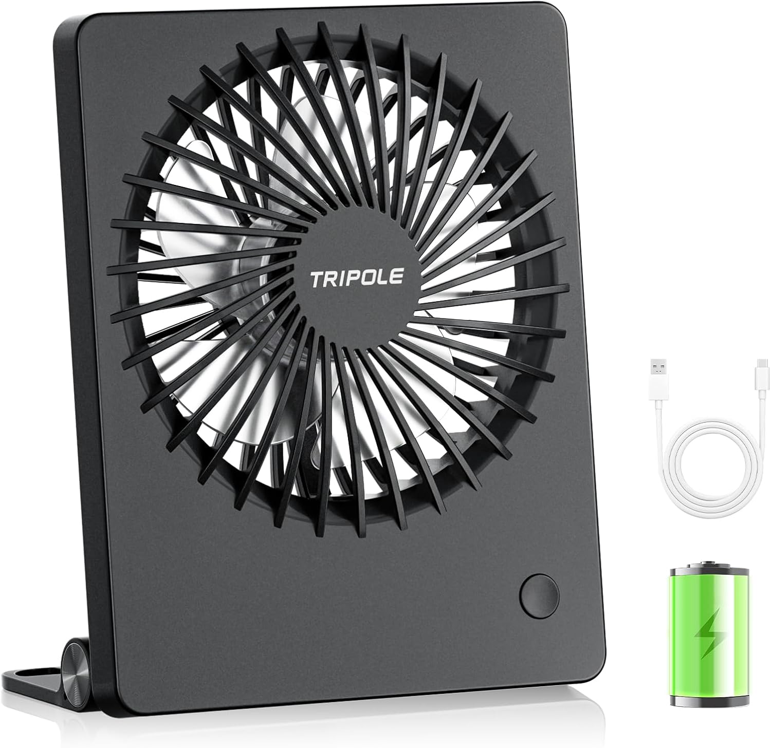 TriPole Desk Fan Rechargeable Battery Operated Mini Portable Fans, 180° Tiltable 3 Speed USB Table Fan, Small Handheld Fan for Bedroom Office Desktop Outdoor Travel Gifts for Women Men, Black