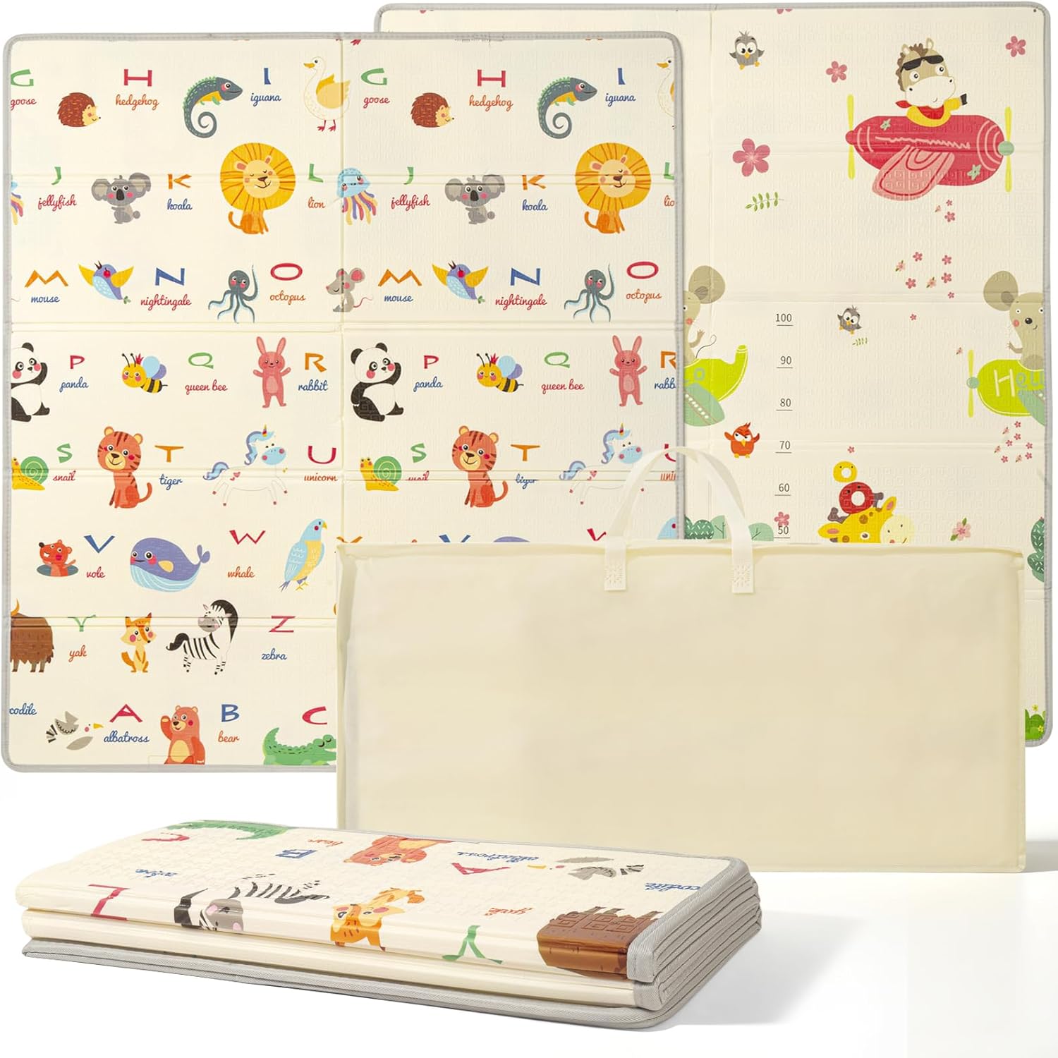 Baby Play Mat, Foldable Baby Playmat Reversible Waterproof Large Foam Soft Crawling Floor Playmat Non Toxic Portable Floor Mat| Ideal for Bedroom, Nursery & Playroom 150x180cm