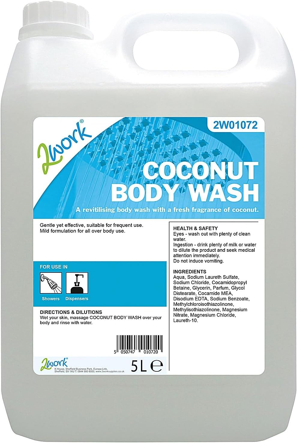 2Work Coconut Body Wash Mild Formula 5 Litre Bulk Bottle 2W01072