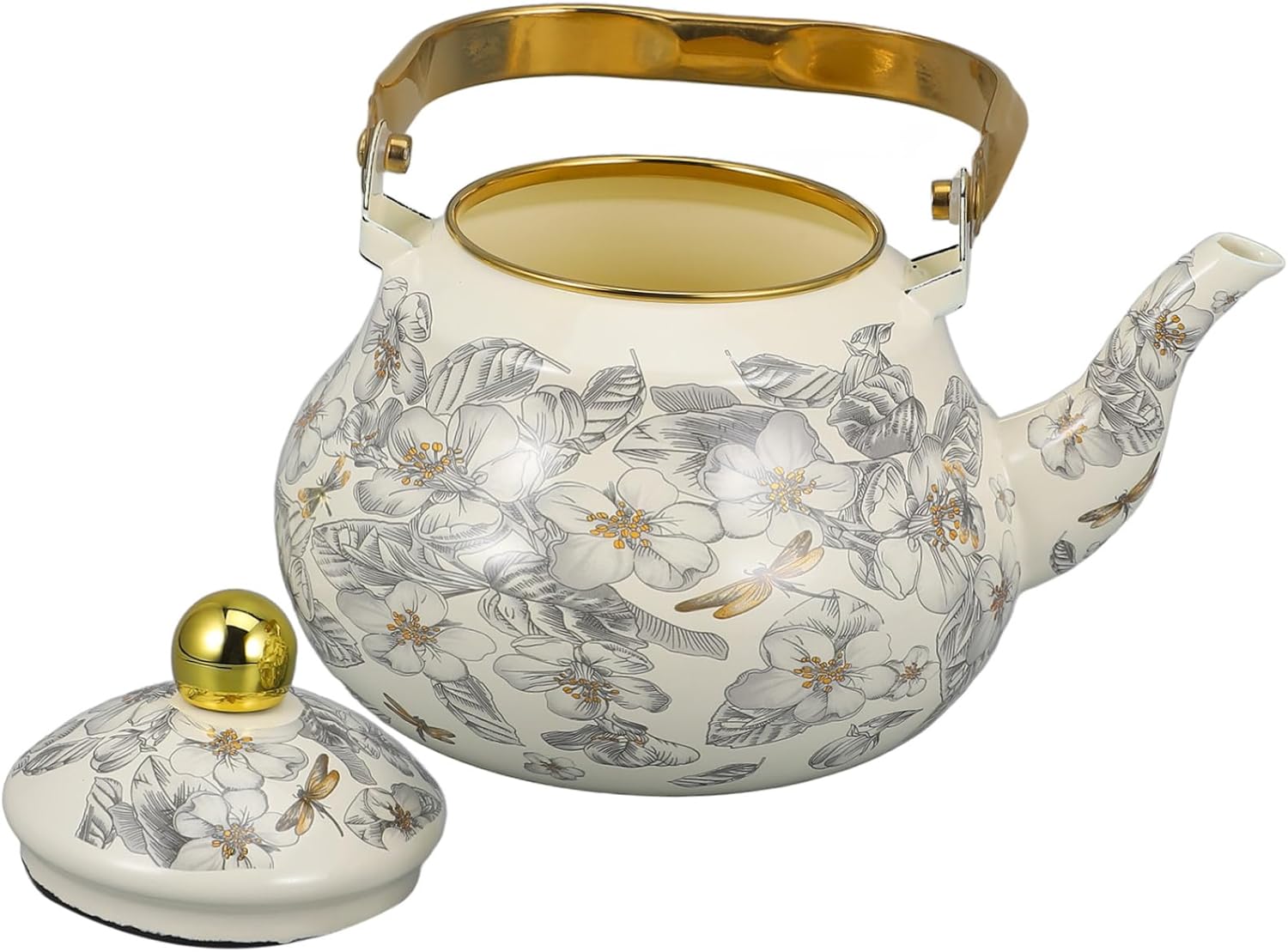 LOPUNER Enamel Vintage Tea Kettle Decorative Retro Water Boiling Pot for Stove Top Easy to Clean Even Heat Distribution Stylish Kitchen Accessory for Parties and Gatherings