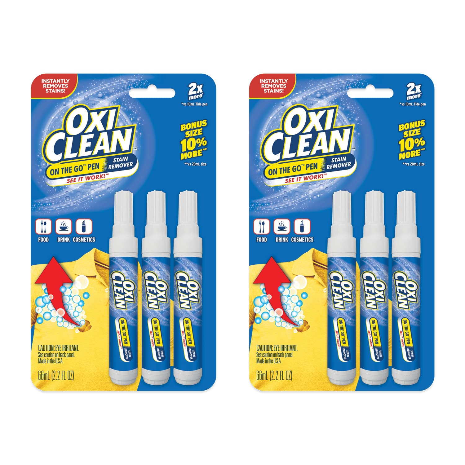 OxiClean On The Go Stain Remover Pen for Clothes and Fabric, to Go Instant Stain Removal Stick, 6-Count