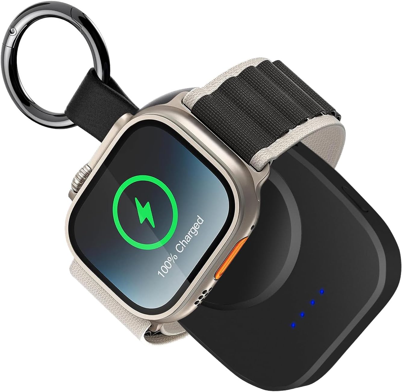 Portable Charger for Apple Watch, Wireless Fast Charging iWatch,1400mAh Power Bank Travel Keychain Accessories Charger for Apple Watch Series 10/9/8/7/6/5/4/3/2/SE/Ultra, Black