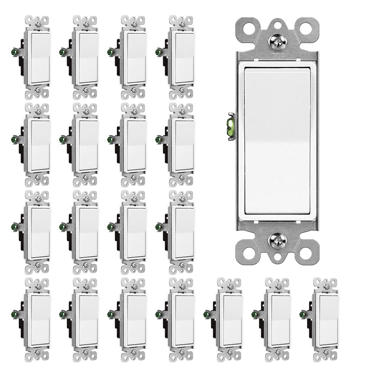 CML Single Pole Decorator Light Switch, 20 Pack Rocker Paddle Wall Switch, 15A 120/277V, On/Off Interrupter, UL Listed, White