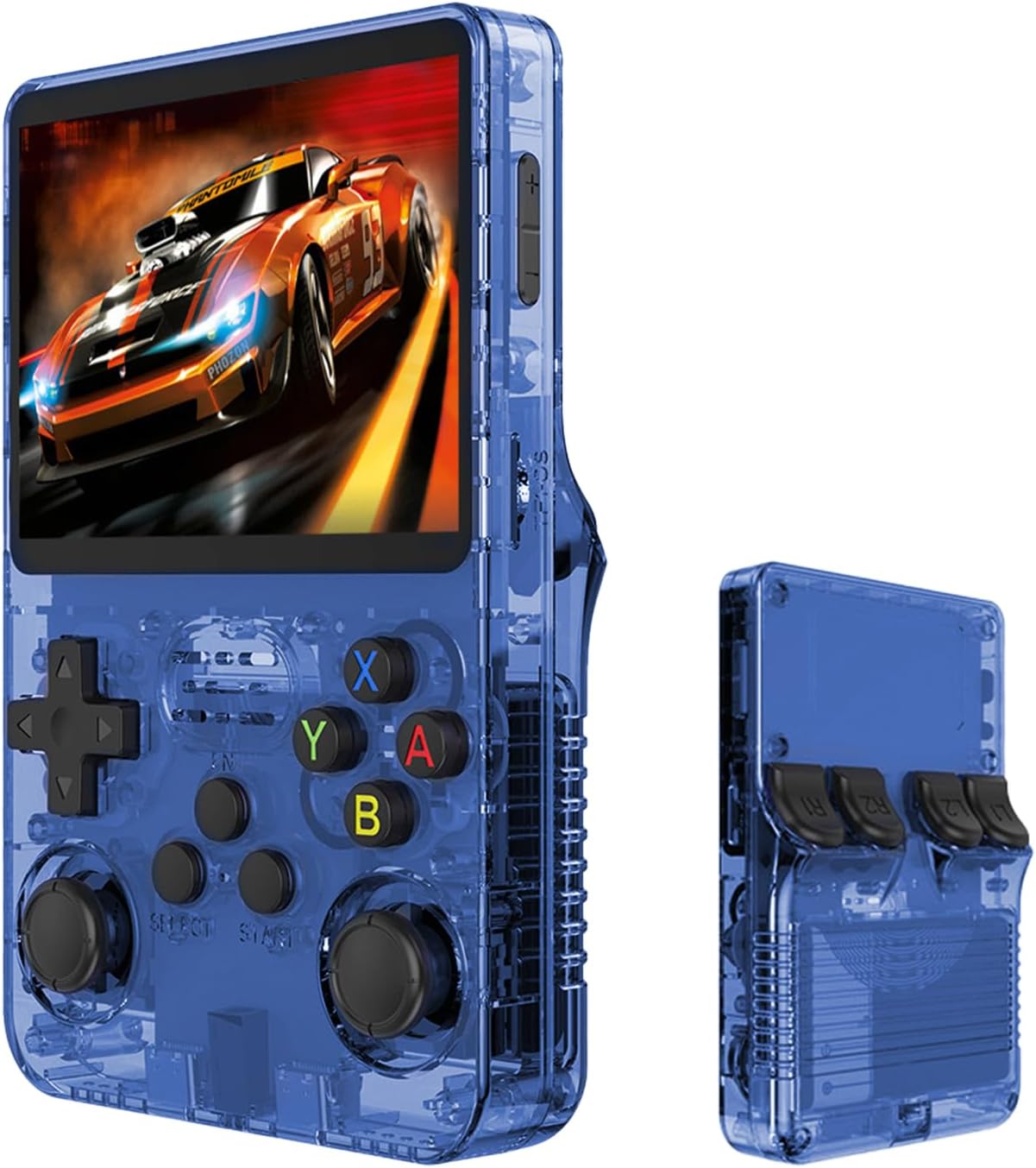 R36S Retro Handheld Game Console,18000+ Games,20+ Emulators,3D Joystick,64GB Memory,3.5" IPS Screen,3.5mm Audio Jack,OTG Support,3500mAh Battery,Portable Adult Video Game Console(Transparent-Blue)