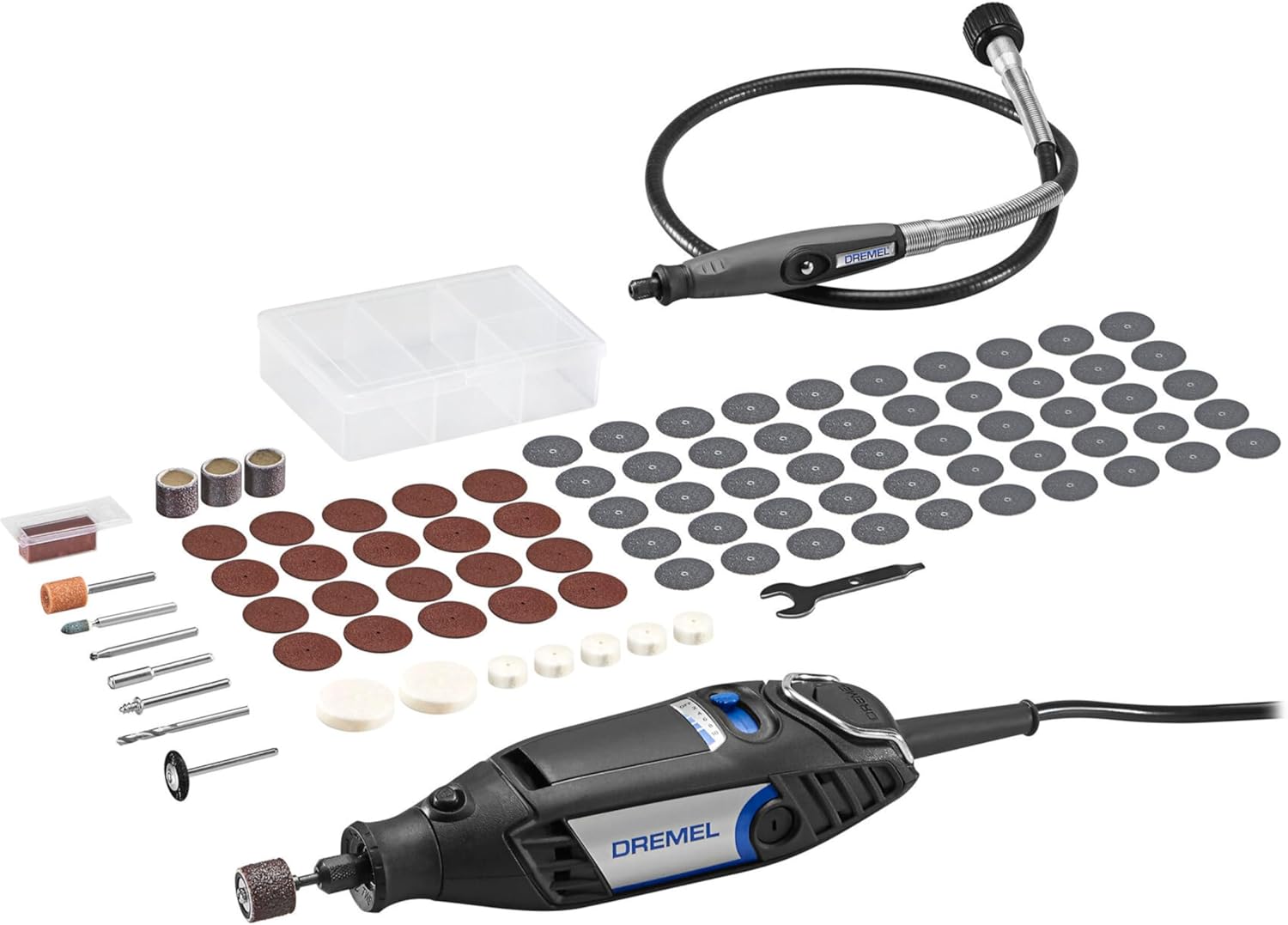 Dremel 3200 Rotary Tool 130W, Multitool Kit with 1 Flexible Shaft Attachment, 90 Accessories, Variable Speed 10.000-35.000 RPM for Cutting, Carving, Sanding, Polishing, Routing, Grinding