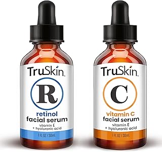 TruSkin Face Serum Duo – Retinol Serum for Face & Vitamin C Serum – Anti Aging Skin Care Set for Women – Skin Care for Bright, Smooth, & Firm Skin – 1 fl oz, 2 Bottles