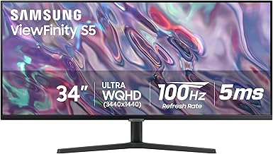 SAMSUNG 34" ViewFinity S50GC Series Ultra-WQHD Monitor, 100Hz, 5ms, HDR10, AMD FreeSync, Eye Care, Borderless Design, PIP, PBP, LS34C502GANXZA, 2023, Black