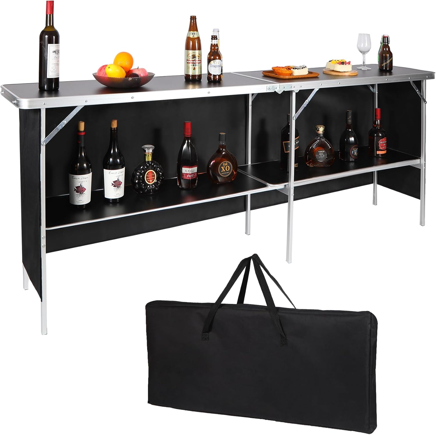 REDCAMP Portable Bar Table, Pop Up Folding Mobile Bar Bartender Table with Carry Bag for Events, Party, Camping, Tradeshow, Exhibition, Easy Setup, Black, 82"x33"x15"