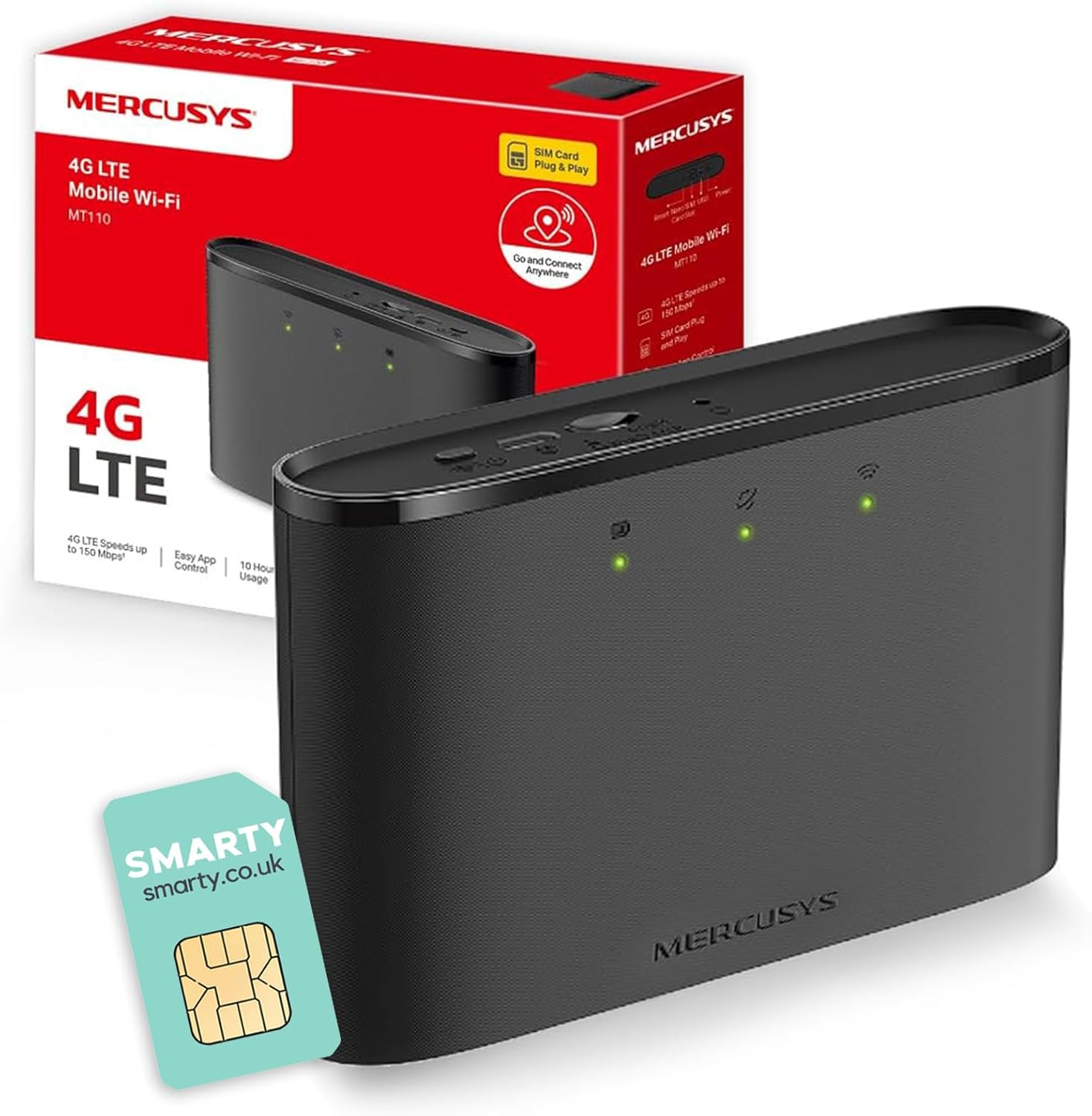 MERCUSYS MT110 Mifi with Free SIM card, 4G router, Travel Mobile Wifi Hotspot, Connects Up to 10 Devices, Rechargeable 2200mAh Battery for 10 hours, Portable Router with Sim Slot, Easy Management