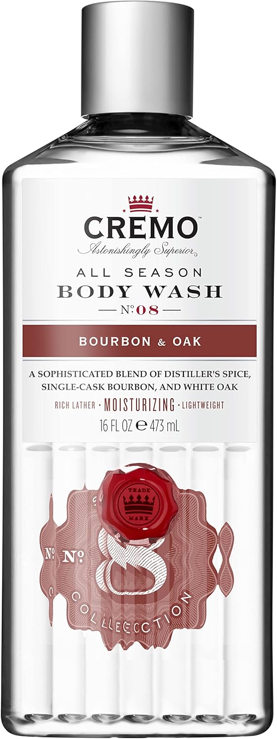 Cremo Bourbon and Oak Body Wash, Men's Shower Gel for Body Skin Care, Rich Lathering and Moisturising, 473 ml