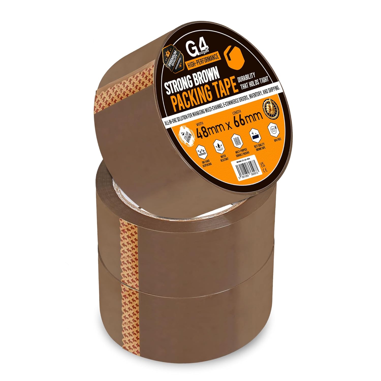 G4GADGET Pack of 3 Strong Brown Packing Tape – 48mm x 66m – Heavy Duty Parcel Tape for Moving Boxes, Shipping and Packaging