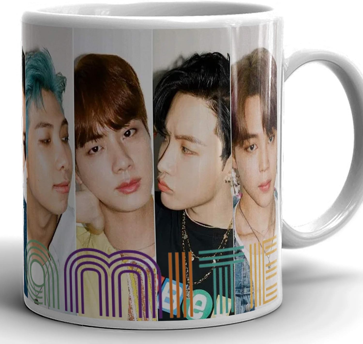 4GIFTSAKE BTS Dynamite Mug Korean Boy Band Coffee Cups Easy Grip C-Shaped Handle Tea Coffee Ceramic Cup Ideal Presents for BTS Army Hard Core Fans Friends Music Lovers (White)