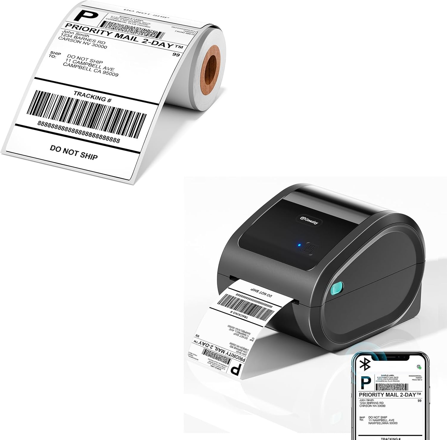 D520BT Bluetooth Shipping Label Printer with 1 Roll 4x6 Thermal Labels 100pcs