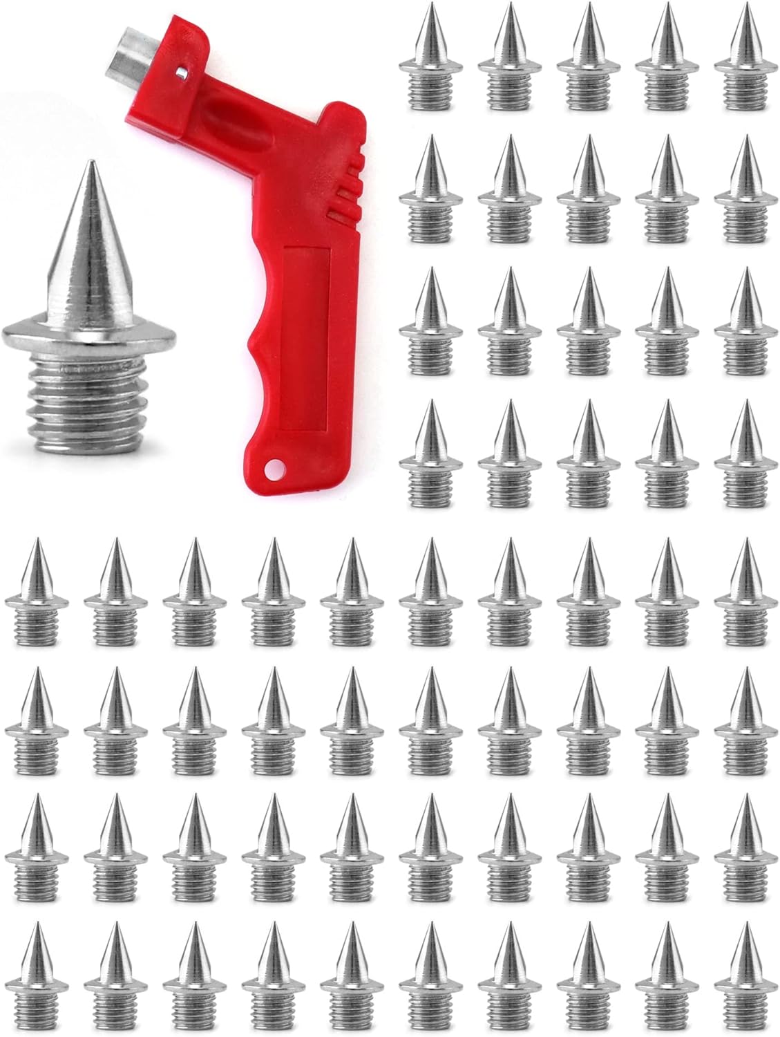 QWORK® 50Pcs 1/4 Inch Track Spikes Steel Replacement Running Spikes with Spike Wrench for Sports Shoes Track and Field Sports (Silver)