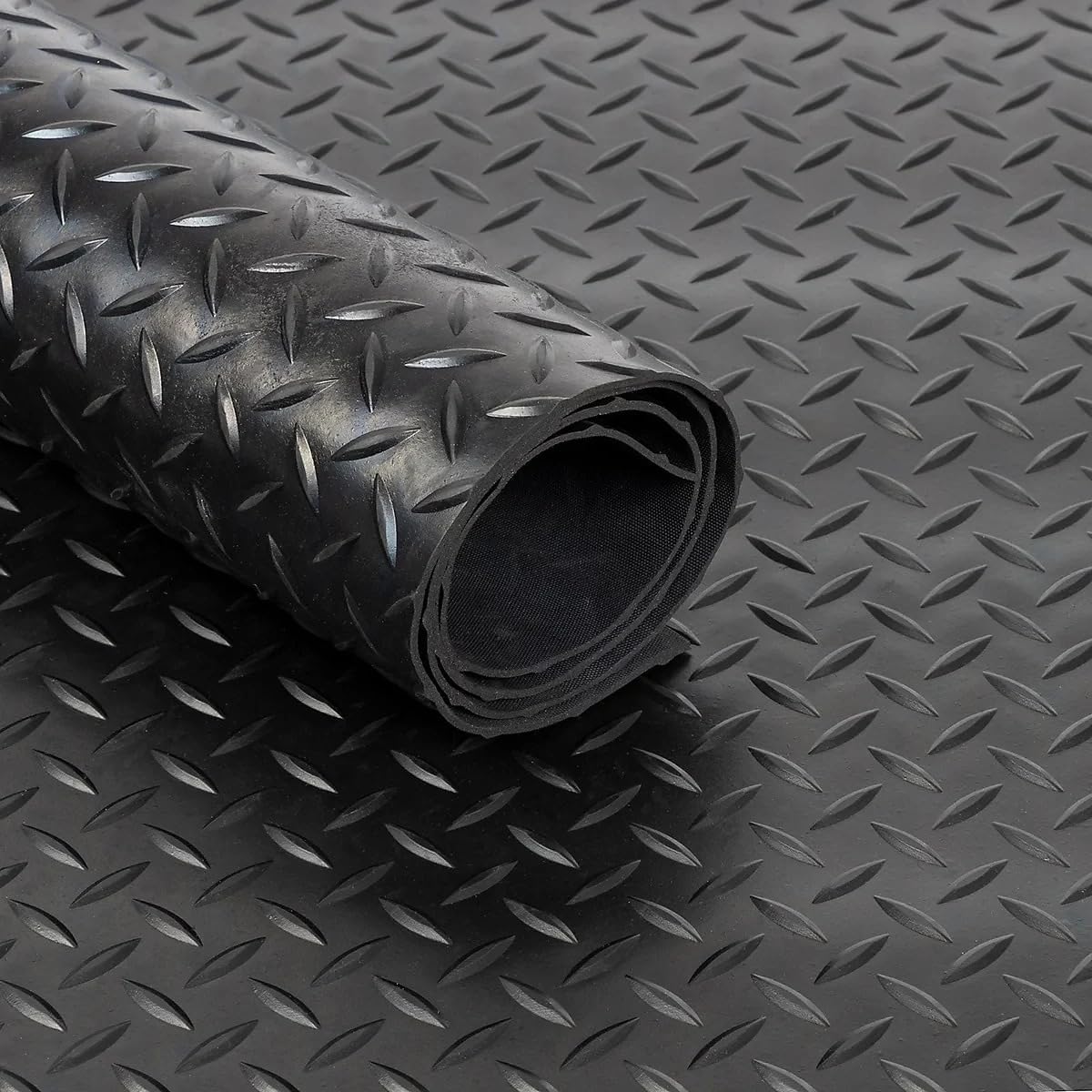 Black Rubber Matting Roll | Thick Heavy Duty Flooring Mat, Indoor & Outdoor, Non-Slip, Waterproof & Easy to Cut | Ideal for Garage, Vans, Gym, Shed Floor | 1.5m Width 3mm (Checker Plate, 2.5m x 1.5m)