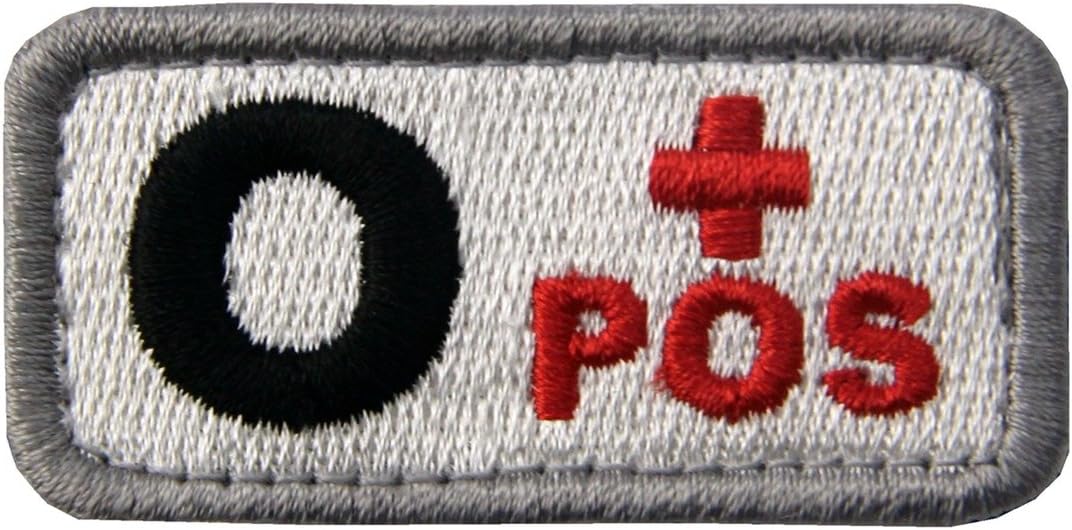 Tactical Type O Positive Blood Type Patch Embroidered Morale Applique Fastener Hook & Loop Emblem - Red & Black