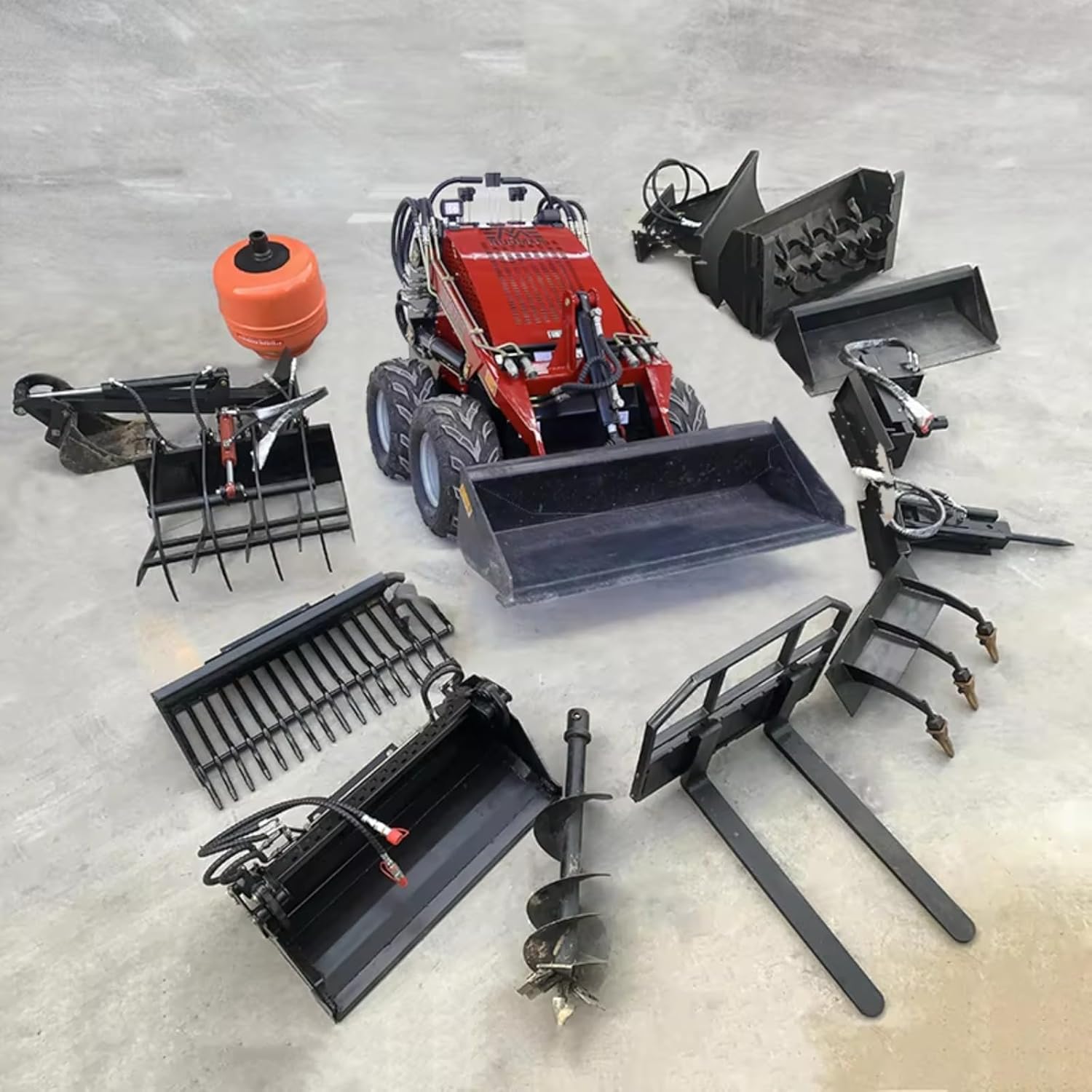 Mini Skid Steer Loader with Front Bucket, Multi Attachments Compatible, Small Skid Steer for Landscaping and Construction Work