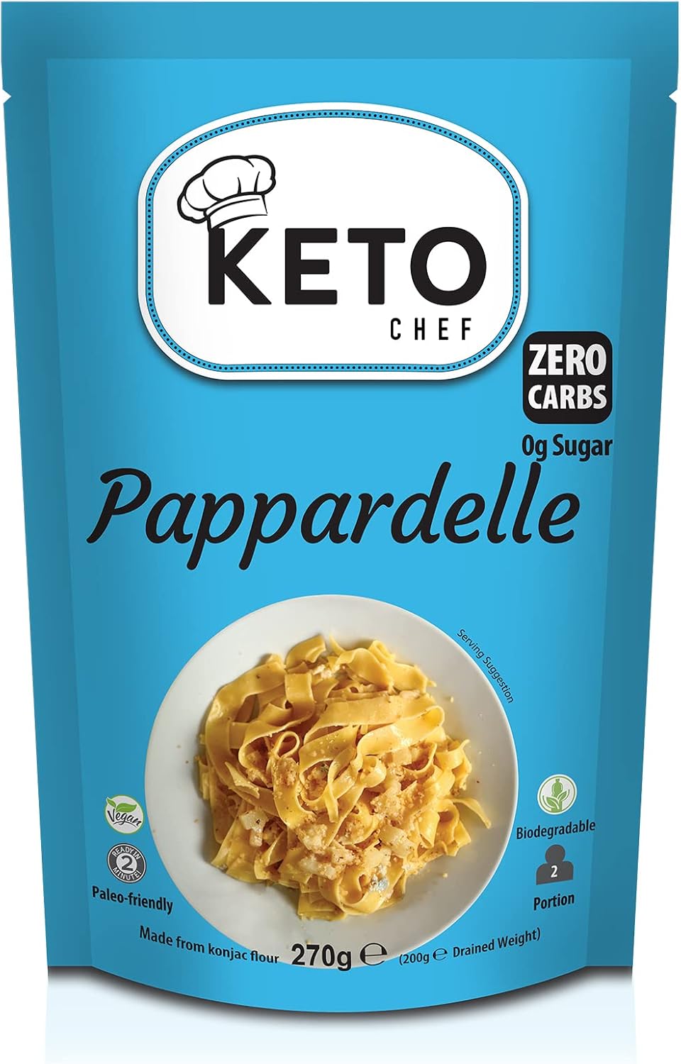 Keto Chef Pappardelle (Pack of 6, 270g) Pasta Instant Noodles - Konjac Vegan Pasta Kit, Zero Carb & Sugar, Shirataki, Free-from & Fat Free, Suitable for Vegans, Low Calorie Diet Food, Ready to Eat