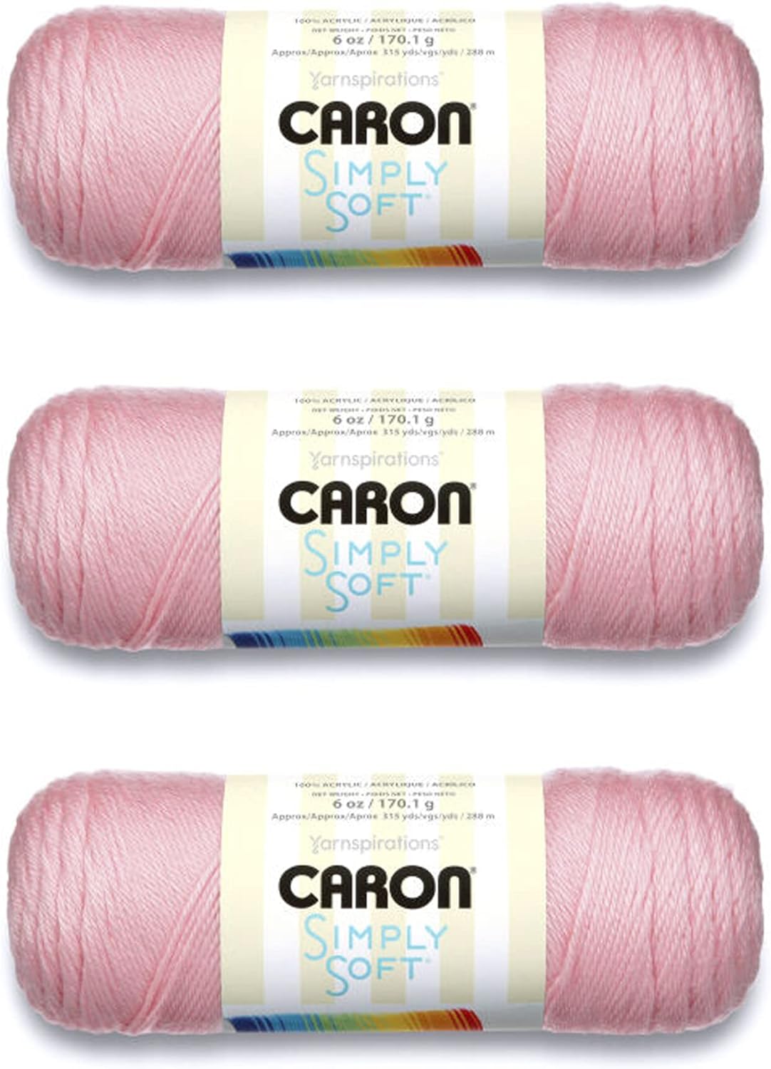 Caron Simply Soft Soft Pink Yarn - 3 Pack of 170g/6oz - Acrylic - 4 Medium (Worsted) - 315 Yards - Knitting/Crochet