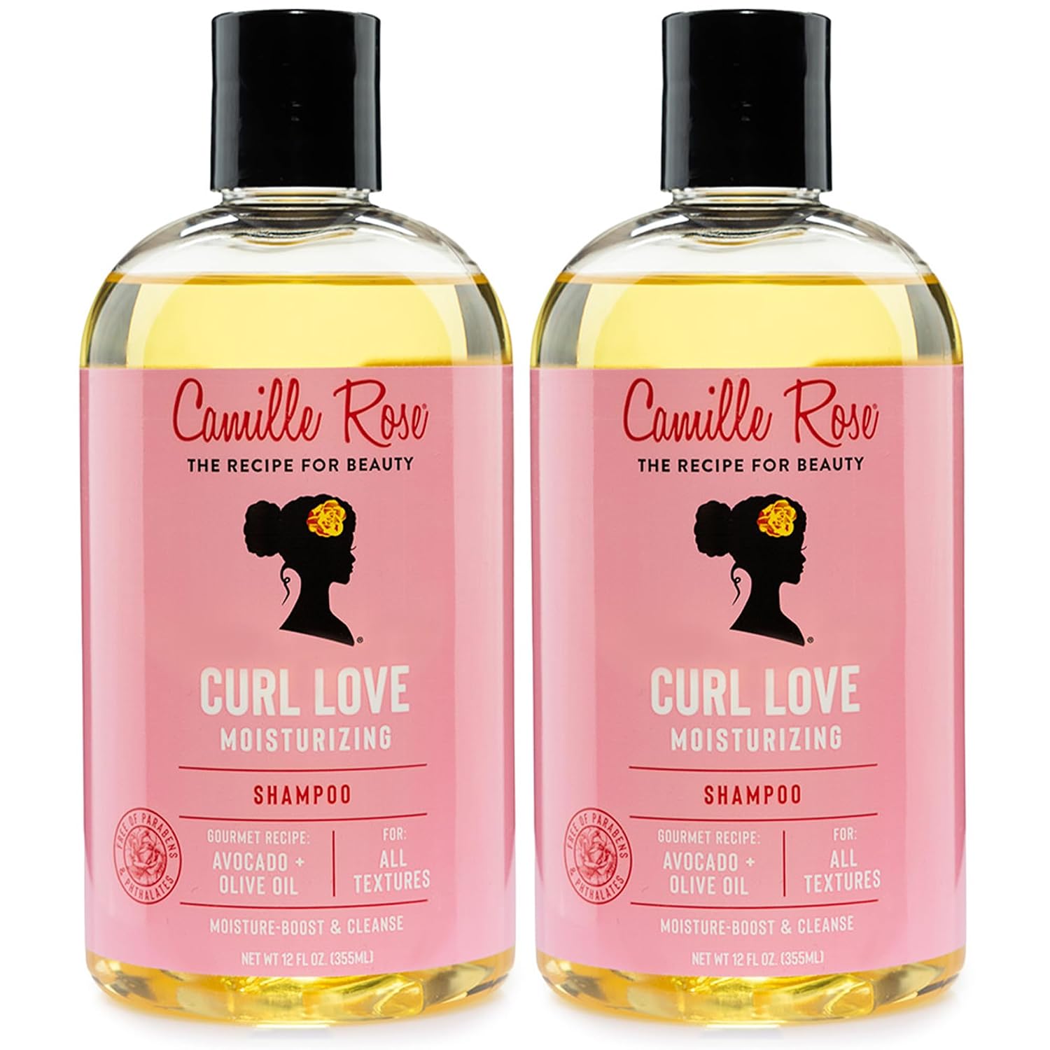 Camille Rose Curl Love Moisturizing Shampoo 2-Pack – Nourishing Hair Detangler, Cleanser with Aloe Vera, Avocado & Olive Oils for Wavy & Curly Hair Moisture, 12 Fl Oz Ea