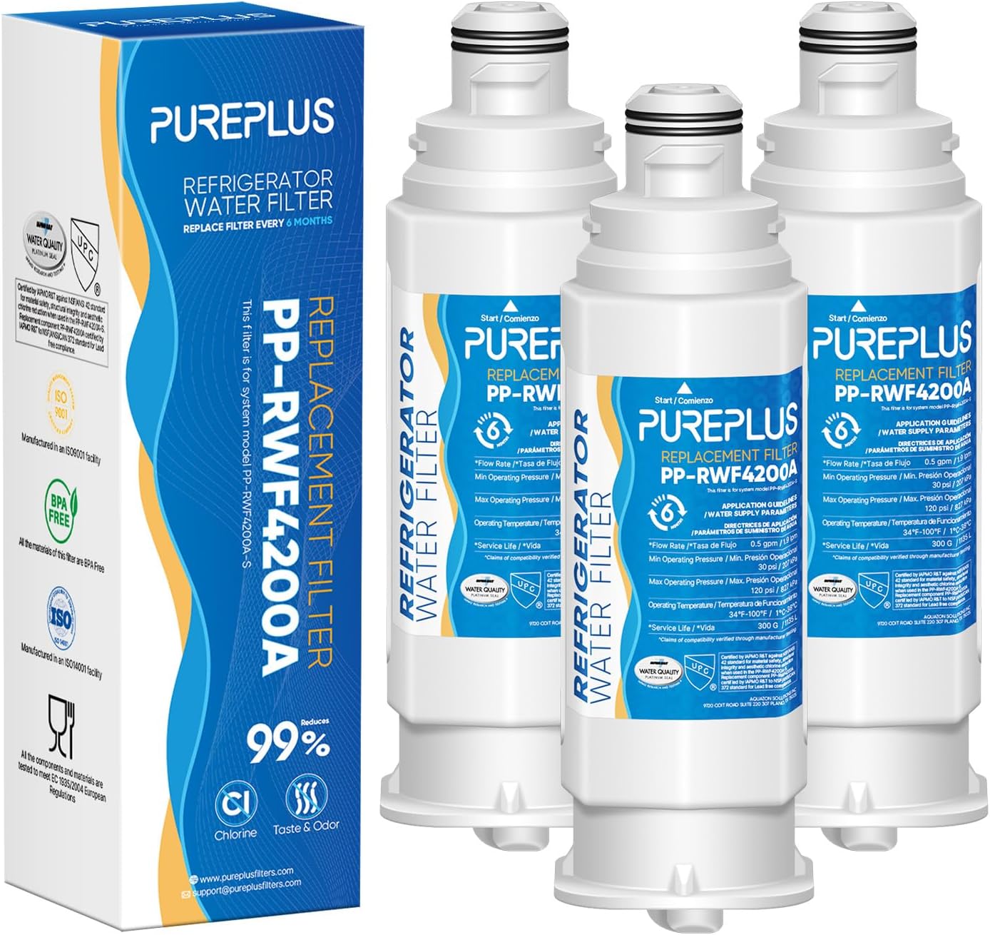 PUREPLUS DA97-17376B Replacement for Samsung HAF-QIN, HAF-QIN/EXP, DA97-08006C, RF23M8070SG, RF23M8070SR, RF23M8090SG, RF23M8090SR, RF23M8570SR, RF23M8590SG Refrigerator Water Filter, 3Pack