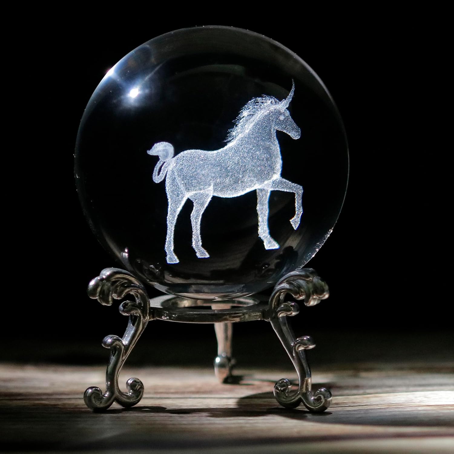 3D Crystal Ball with Unicorn Figurines Crystal Glass Balls with Stand 3D Laser Crystal Sphere Paperweight Gifts