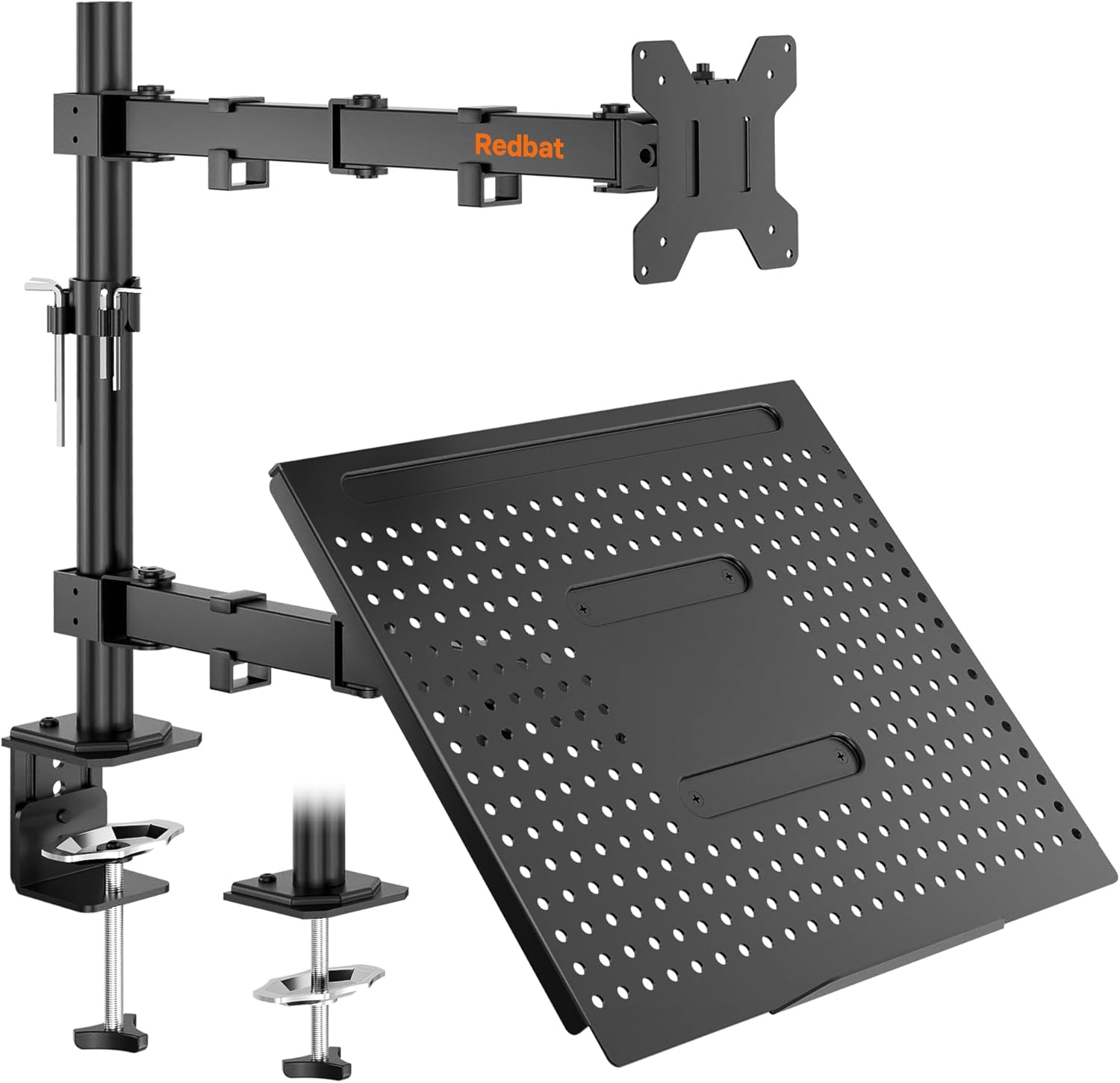 Redbat Adjustable Monitor Stand for 13-32 inch LCD LED Screens, Mount with Laptop Tray Up to 16 inch, VESA 75/100mm, 2 Mounting Options