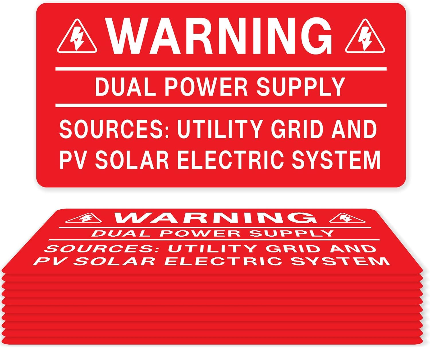 10PCS Solar Label Pack, Joyfulmap 4 X 2Inch,Warning-Dual Power Supply-Sources: Utility Grid and PV Solar Electric System
