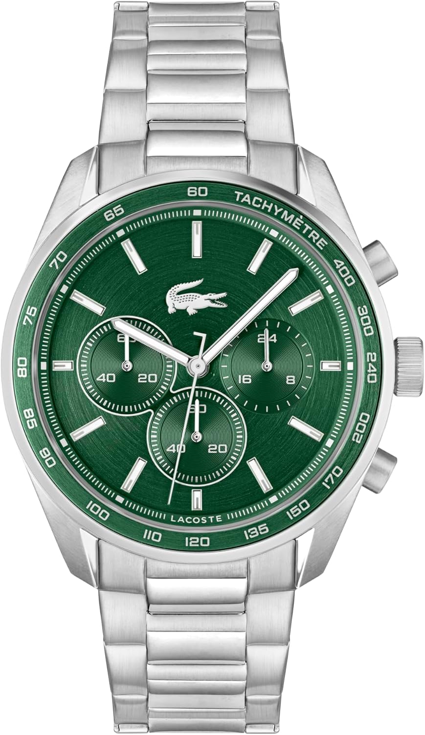 Lacoste Boston Men's Chronograph Watch - Classic Stainless Steel - Tachymeter - Water Resistant up to 5ATM/50 Meters - Modern Design for Him - 42mm