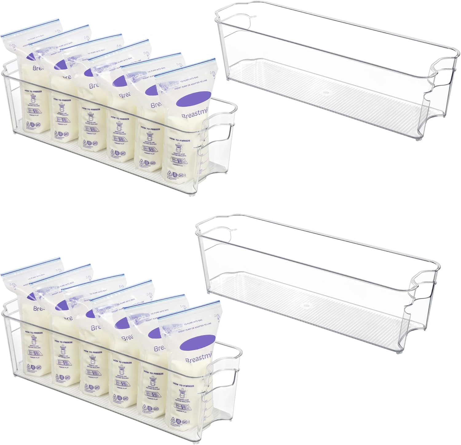 Vtopmart Breastmilk Storage Container 4PCS Set, Clear Freezer and Fridge Organizer Bins, Plastic Storage Bins for Breast Milk, Baby Pouches, Formula, Bottles and Yogurts, 4.3’’ Width, 14.7" Long