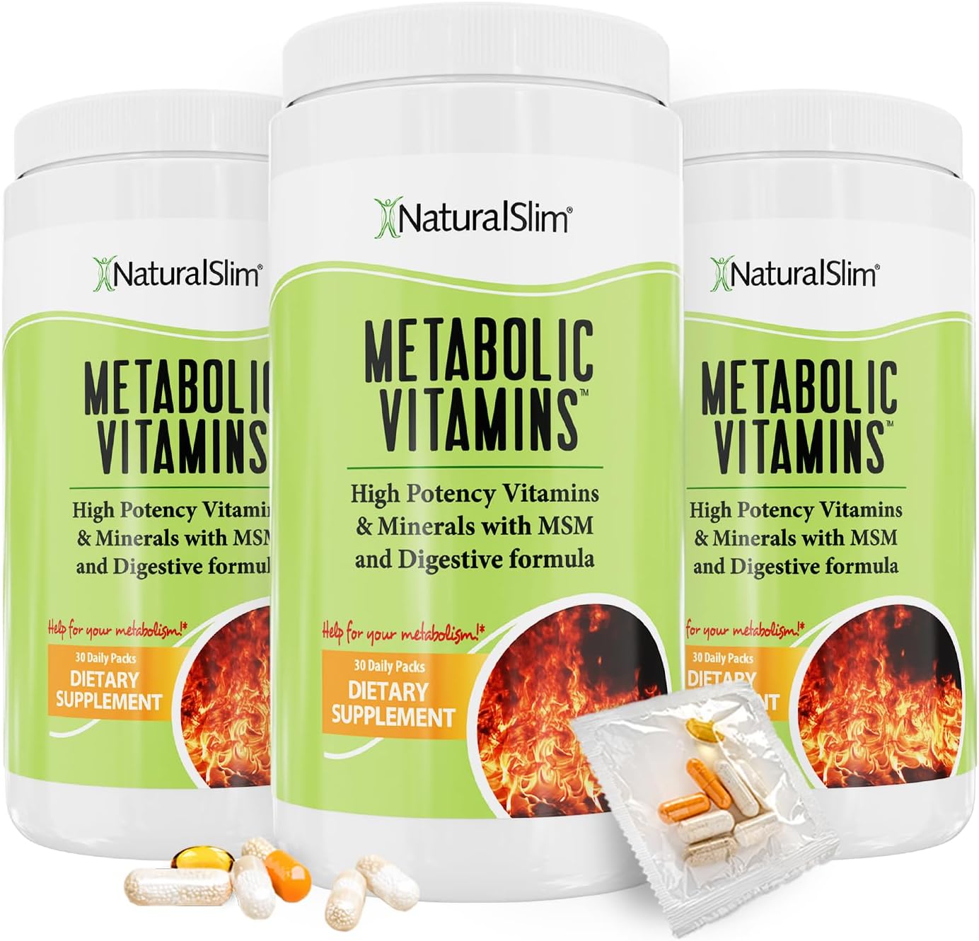 NaturalSlim Metabolic Vitamins - Combination of High Potency Multivitamins, Minerals, B Complex, Msm, & Digestive Formula Supplements for Men & Women - Energy & Metabolism Support - 3pack