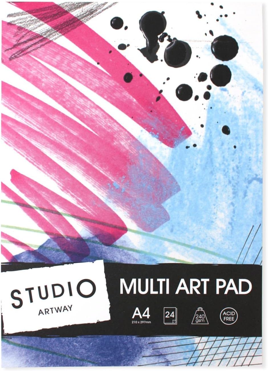 Artway Studio A4 Mixed Media Pad (Multi Art Pad) – Ideal for Multimedia Applications – 240gsm Mixed Media Paper – 48 Sides/24 Sheets