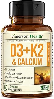 Vitamin D3, K2 Calcium Supplement with BioPerine for Immune & Bone Health - Vitamin D 5000 IU + Vitamin K2 as MK7 + Calcium. 4 in 1 Support: Strong Bones & Teeth Plus Joint & Heart Health. 60 Capsules