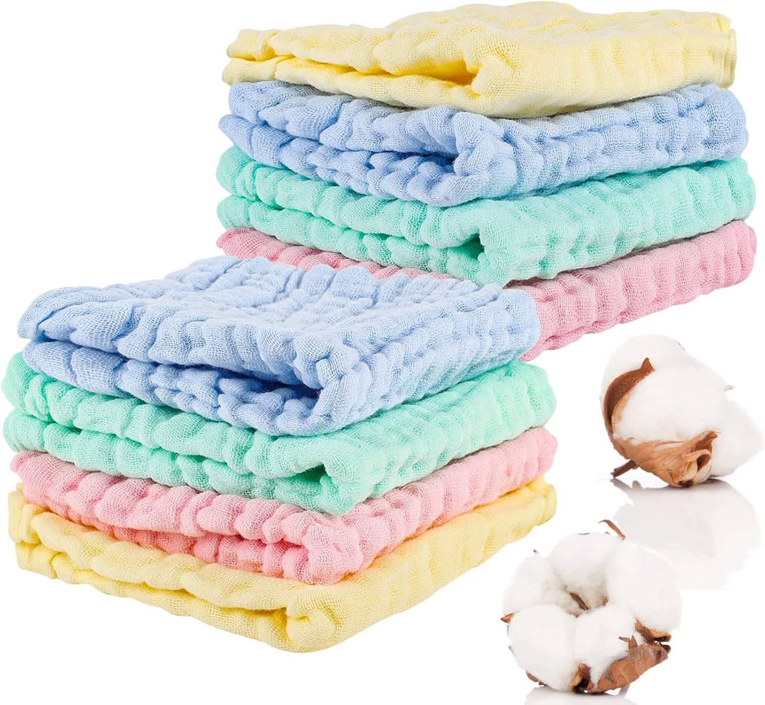 8 Pack Muslin Cloths for Baby, 12x12 Inch Muslin Squares Soft Burp Cloths 6 Layers Cotton Newborn Hand Washcloths Baby Wash Cloths Reusable Baby Towels