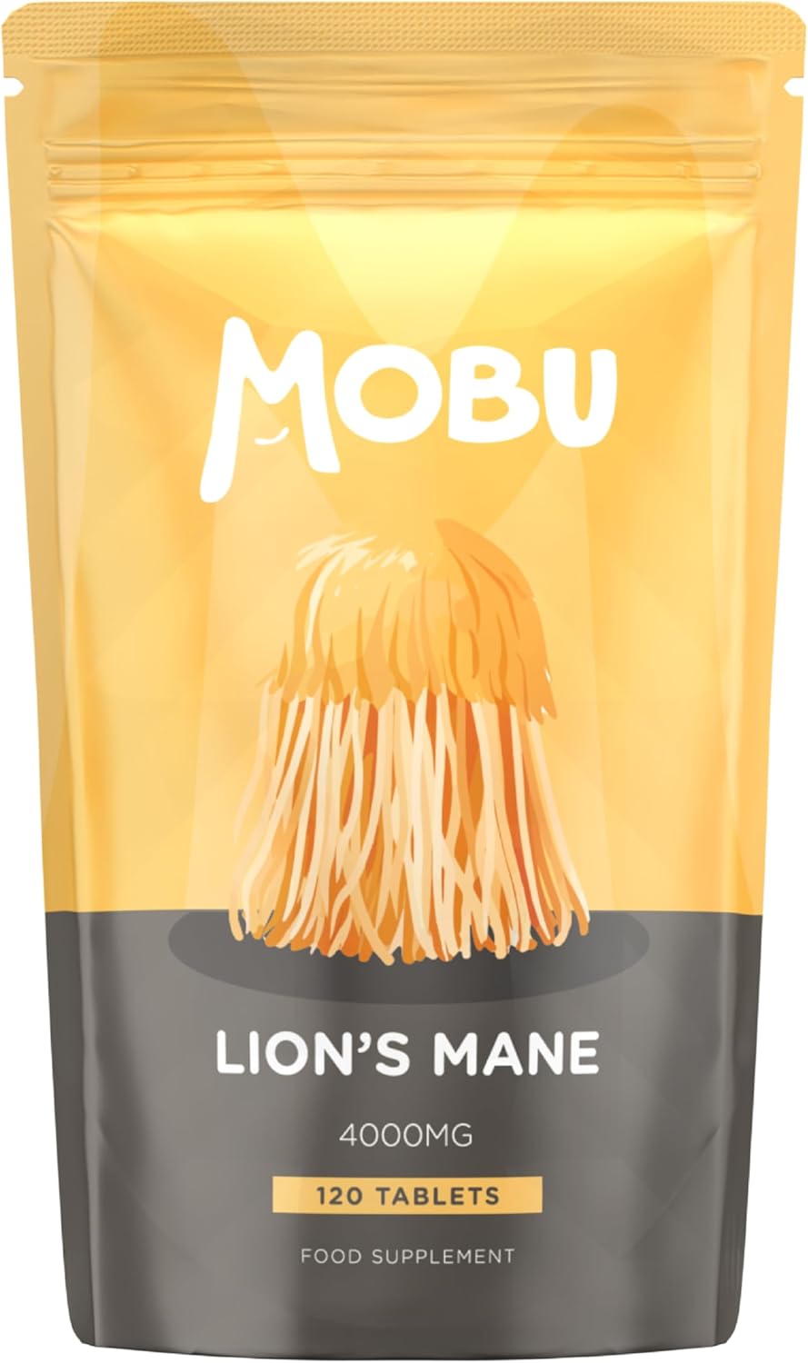 Lions Mane Supplement 4000mg with Vitamin B1 & Black Pepper, 120 Vegan Tablets - Lion's Mane Mushroom 15:1 Extract, UK Made for Mental Performance & Nervous System