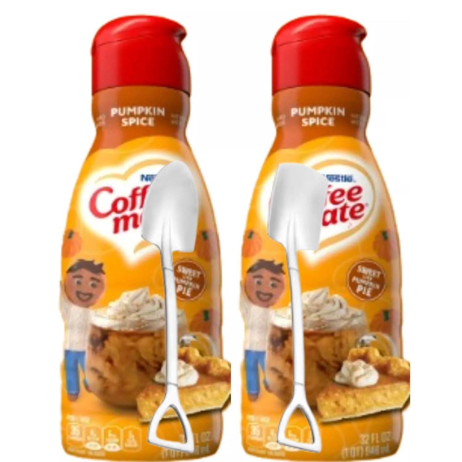 Candy Freezer Rich & Creamy Flavor Liquid Coffee Creamer Pack of 2 with Candy Freezer Mini Metal Shovel Spoons (Pumpkin Spice) - Metal Spoons
