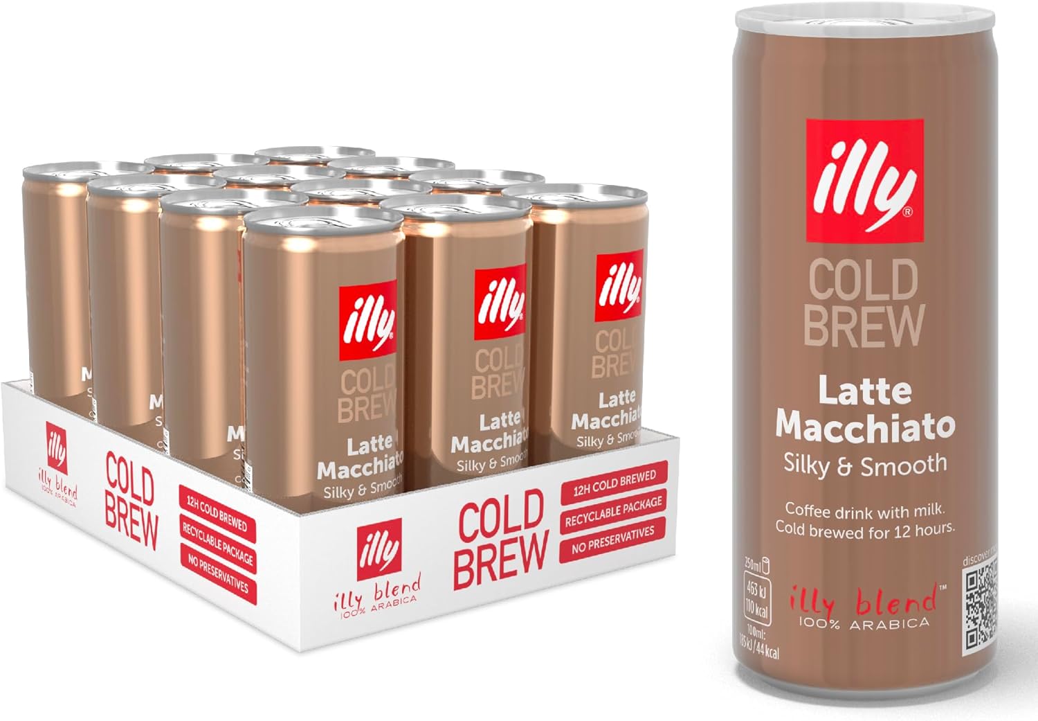 illy Medium Roast Arabica Cold Brew Latte Macchiato Iced Coffee - 12 x 250ml Tins