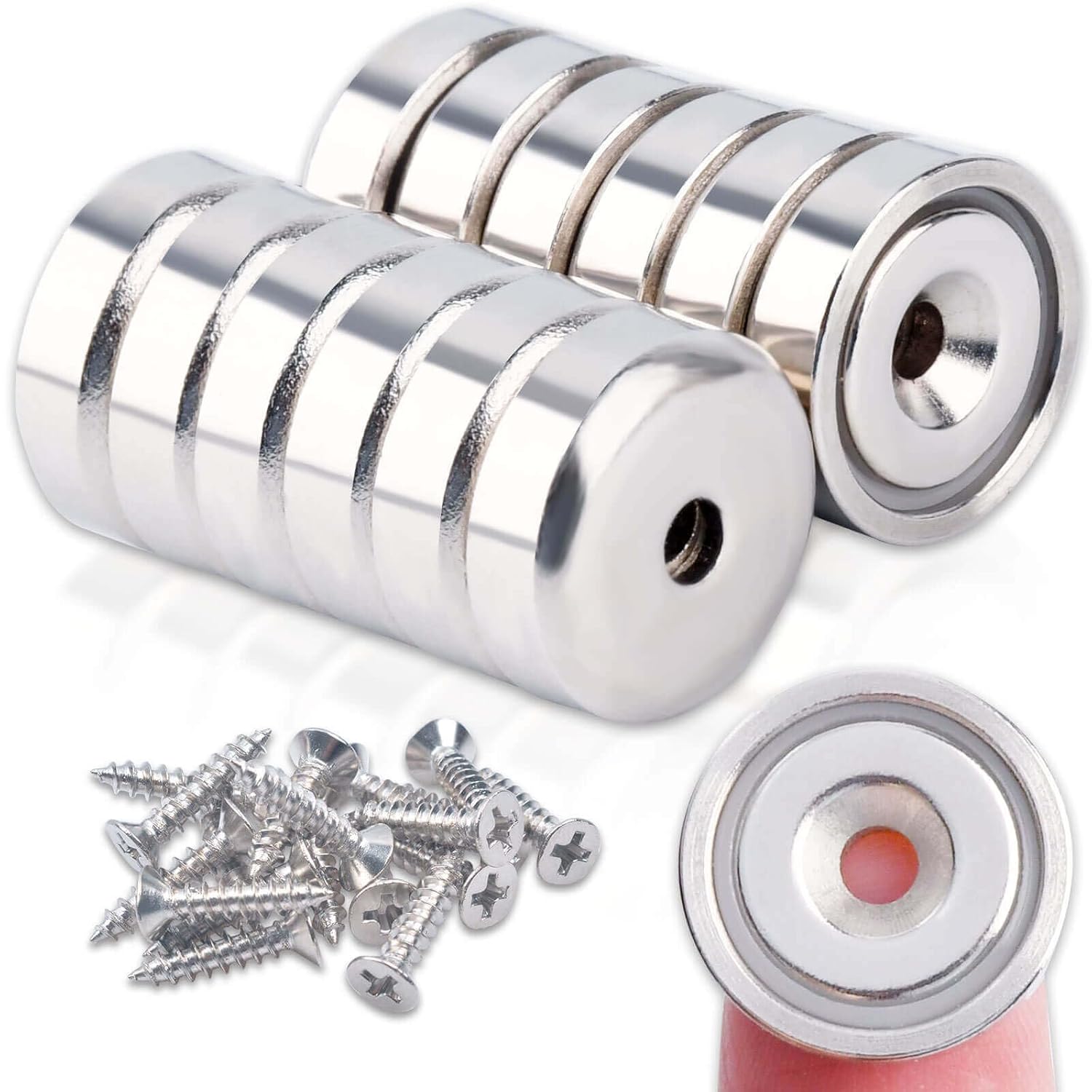 12pcs Magnets with Holes, Strong Magnets Heavy Duty, Muti-Use Round Neodymium Magnets with Mounting Screws, Countersunk Disc Magnets for Crafts Holding, Waterproof Strong Small Round Base Cup Magnets